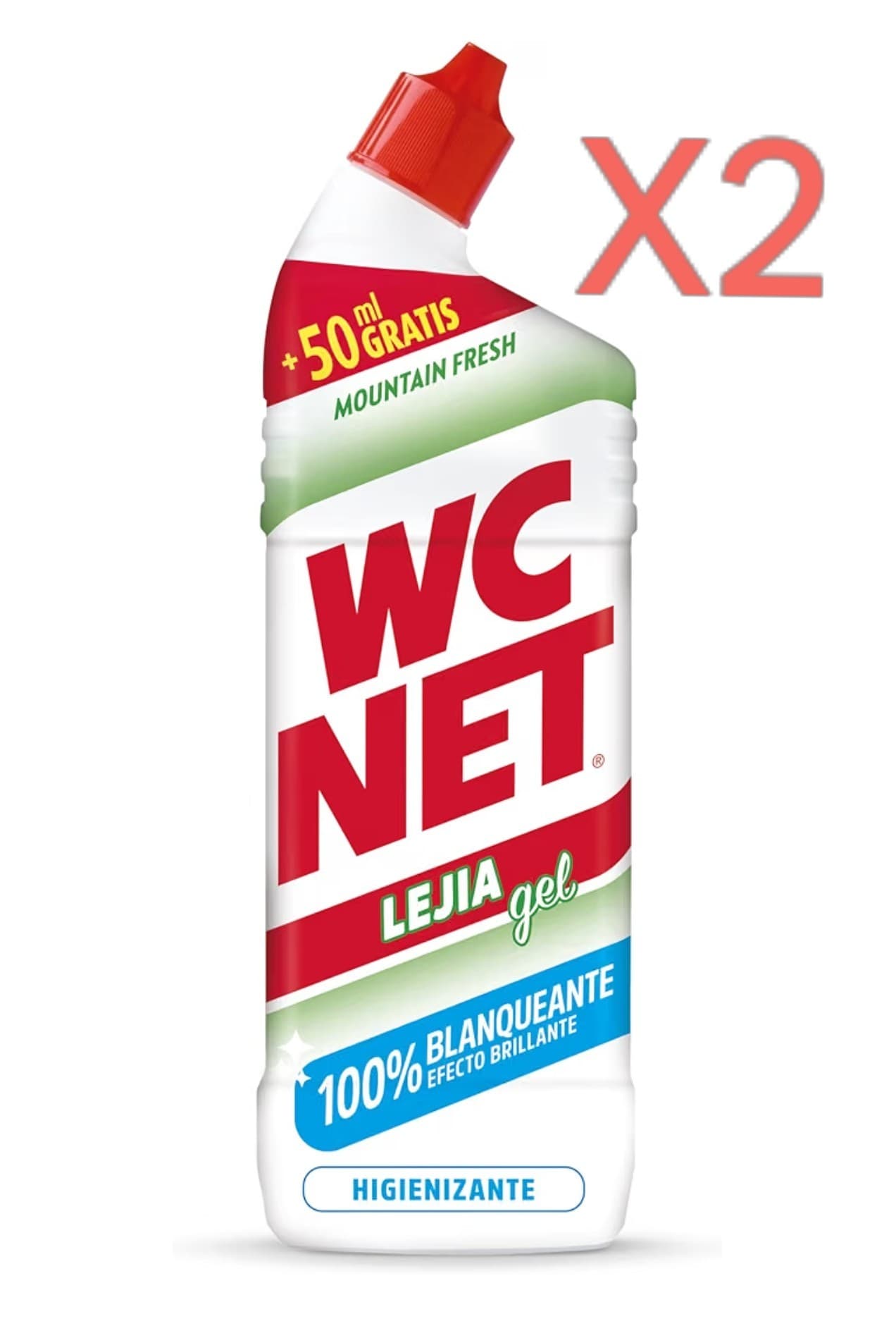 X2. ( Sale a 1,86€ unidad) WC Net - Lejía Gel Mountain Fresh para Wc, Limpia, Higieniza y Blanquea Inmediatamente, 800ml.