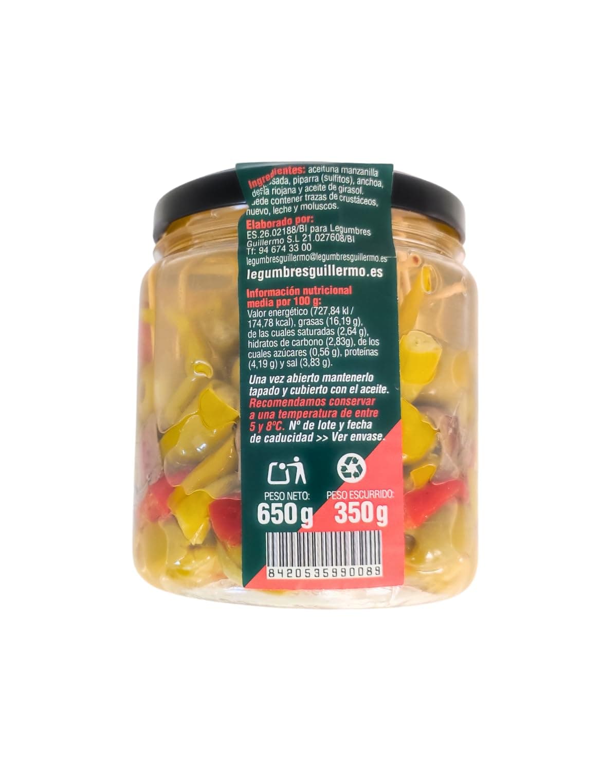 Guillermo | Gilda de Anchoa con Alegría Riojana - 650 g | Aperitivo Tradicional Vasco