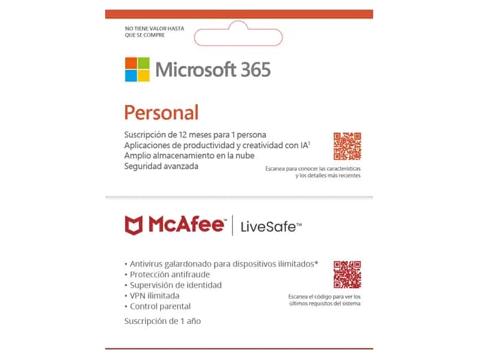 Pack Microsoft Office 365 Personal + Antivirus McAfee LifeSafe, Suscripción 1 año (Formato Físico)