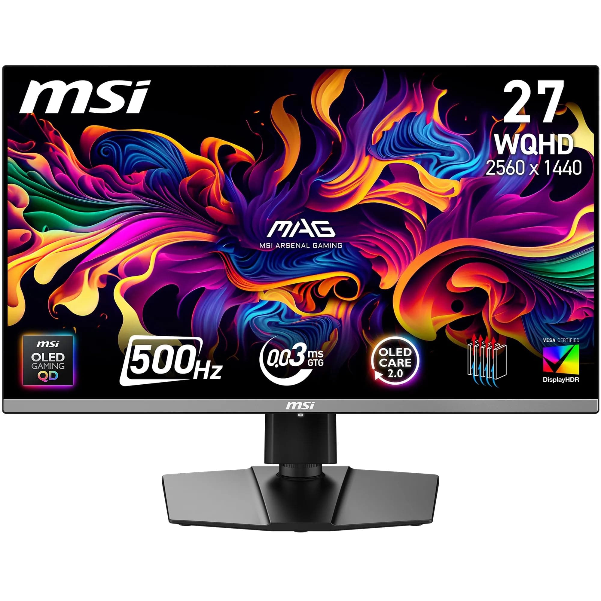 Monitor Gaming MSI MAG 272QP QD-OLED X50 27" 2K (QD-OLED, 500Hz, 0.03ms, HDR True Black 500, FreeSync Pro, HDMI 2.1, DP 1.4a, Negro)
