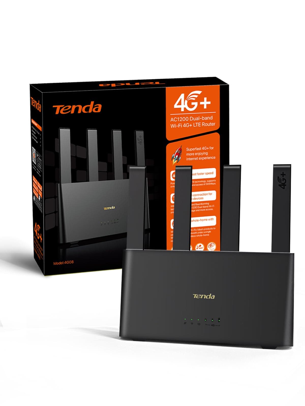 Router Tenda 4G08 4G+ SIM, Doble Banda AC1200 CAT6 hasta 300Mbps, tarjeta SIM Nano con 4 Antenas Externas, Puerto Gigabit LAN/WAN, OpenVPN