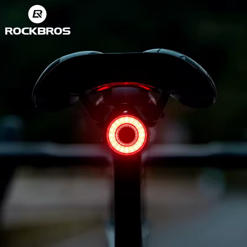 ROCKBROS Luz trasera de bicicleta inteligente Luces traseras de bicicleta IPX6, conducción nocturna con tipo C recargable