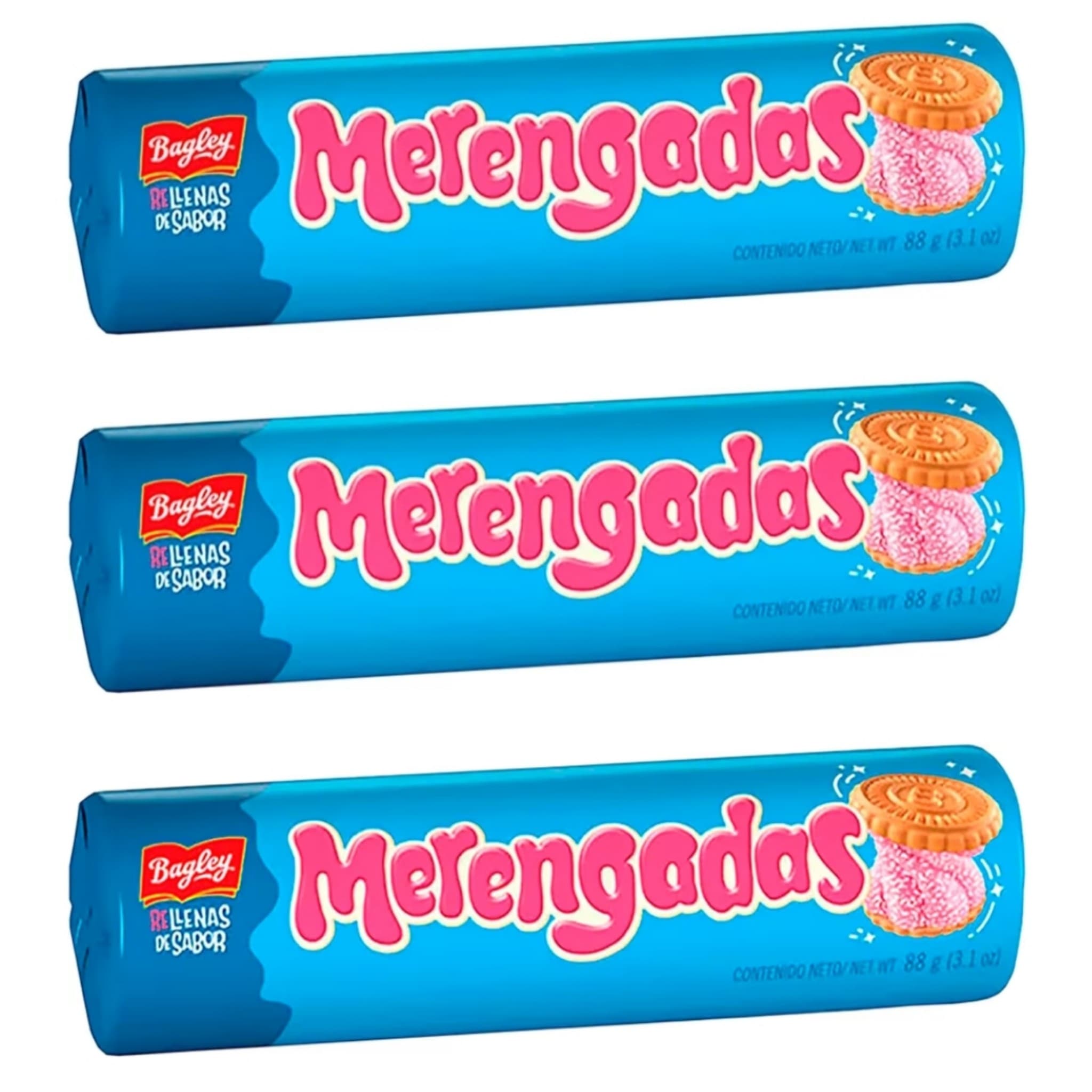 3 x BAGLEY - Galletas Merengadas de Fresa 88g [Unidad 0'71€]