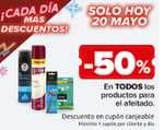 Doble promo en afeitado 50% en cupón y segunda unidad al 70% sólo hoy