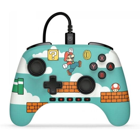 PowerA Advantage Mando con Cable para Nintendo Switch 2 Verde Mario Time – Botones Programables, LED Multicolor, Jack 3,5 mm