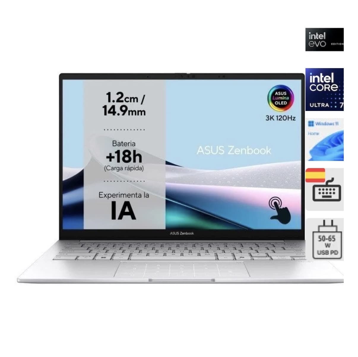 Portátil ASUS Zenbook 14 OLED UX3405CA-PZ283W Intel Evo Core Ultra 7 255H/16GB/1TB SSD/14" Táctil