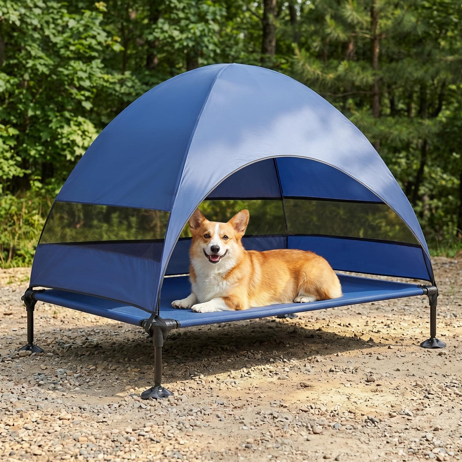 Tumbona para perros de alto rendimiento con techo (azul marino, 106 x 76 x 84 cm)