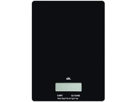 Balanza de cocina OK. 3220 | Hasta 5 kg | Precisión de 1 g | Pantalla LCD | Apagado automático | Negra