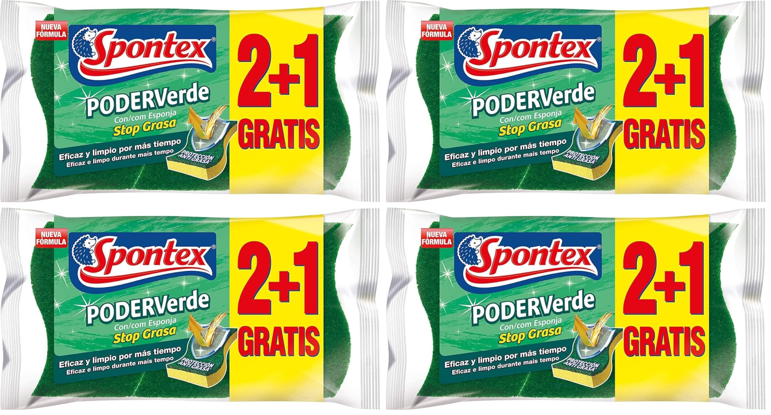 Spontex Estropajos de Fibra con Esponja, 3 estropajos (Paquete de 4)