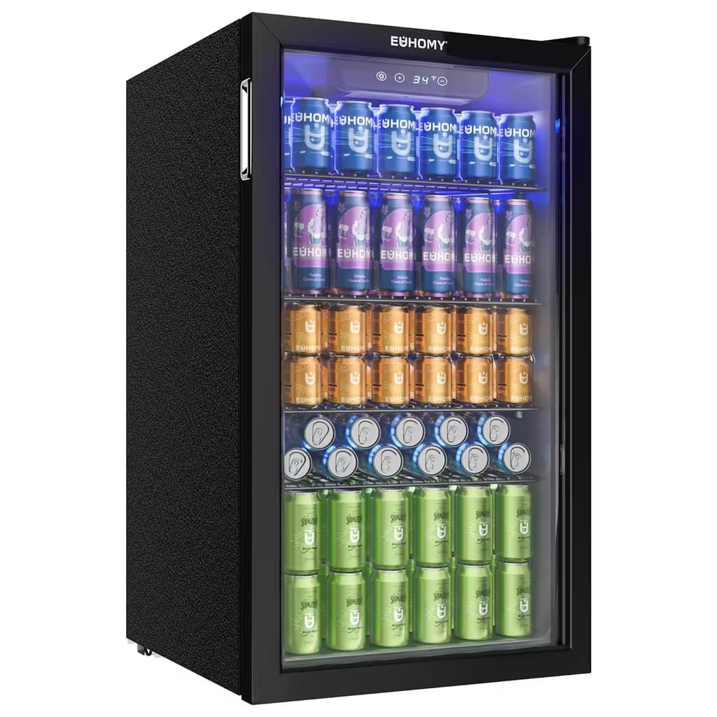 Frigorífico para bebidas 90 L – hasta 126 latas, puerta de cristal y No Frost