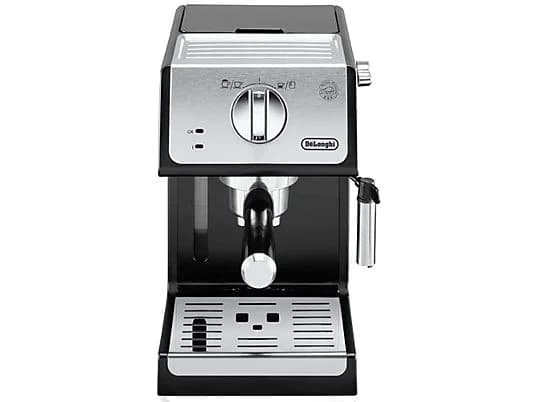 Cafetera express - De'Longhi ECP33.21.BK, 1100 W, 15 bar, 1.1 l, Bomba de presión Thermoblock, 2 cafés, Plata y Negro
