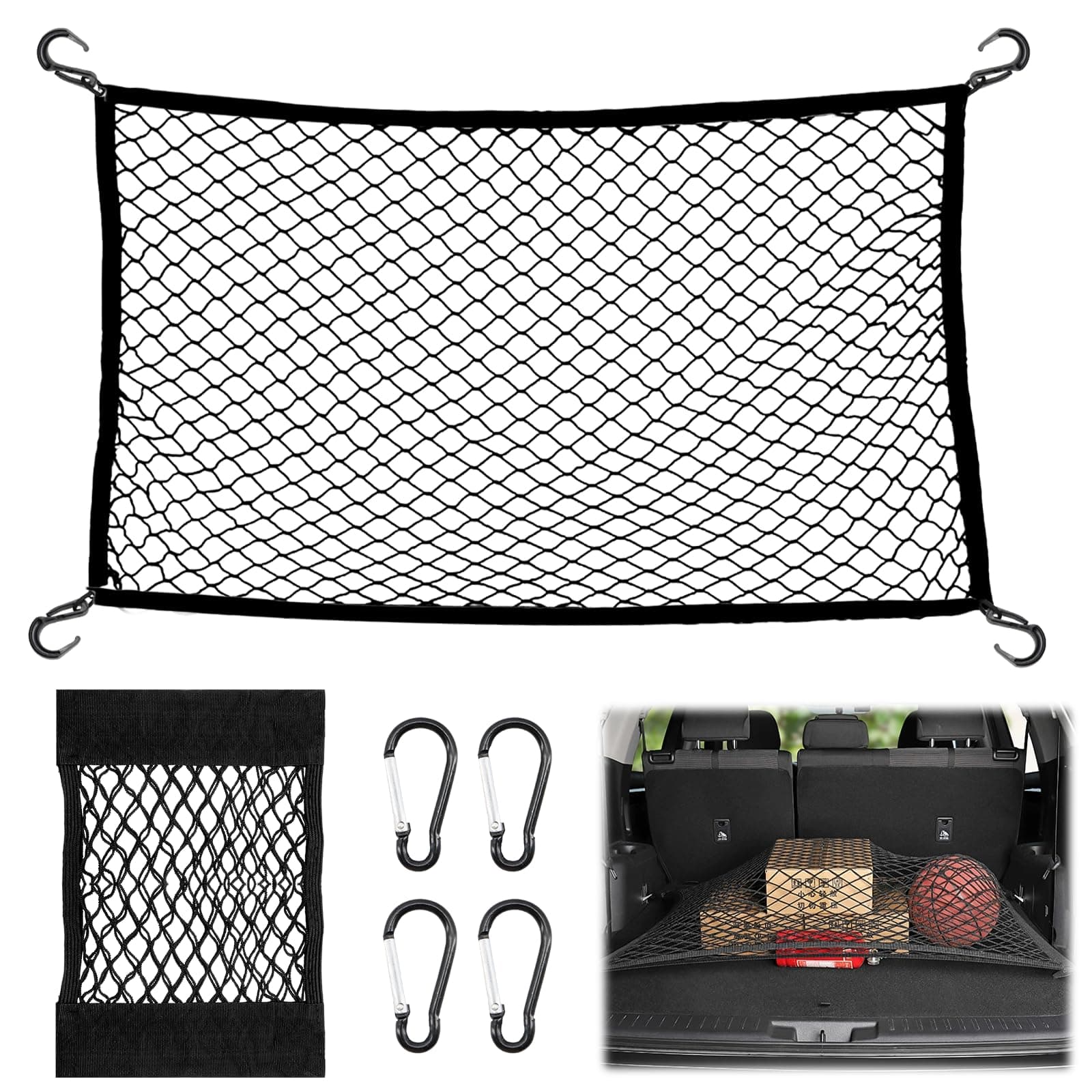 Scettar 40x60cm Red Maletero de Coche con Bolsa de Organizador de Coche 4 Ganchos Extensible 72x108cm A