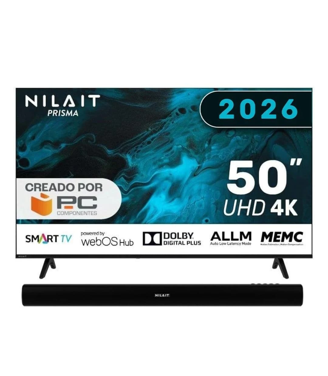 TV Nilait Prisma 50UD7004SWOS 50" LED 4K WebOS + Harmony Sound bar Barra de sonido Bluetooth 2.0 30W