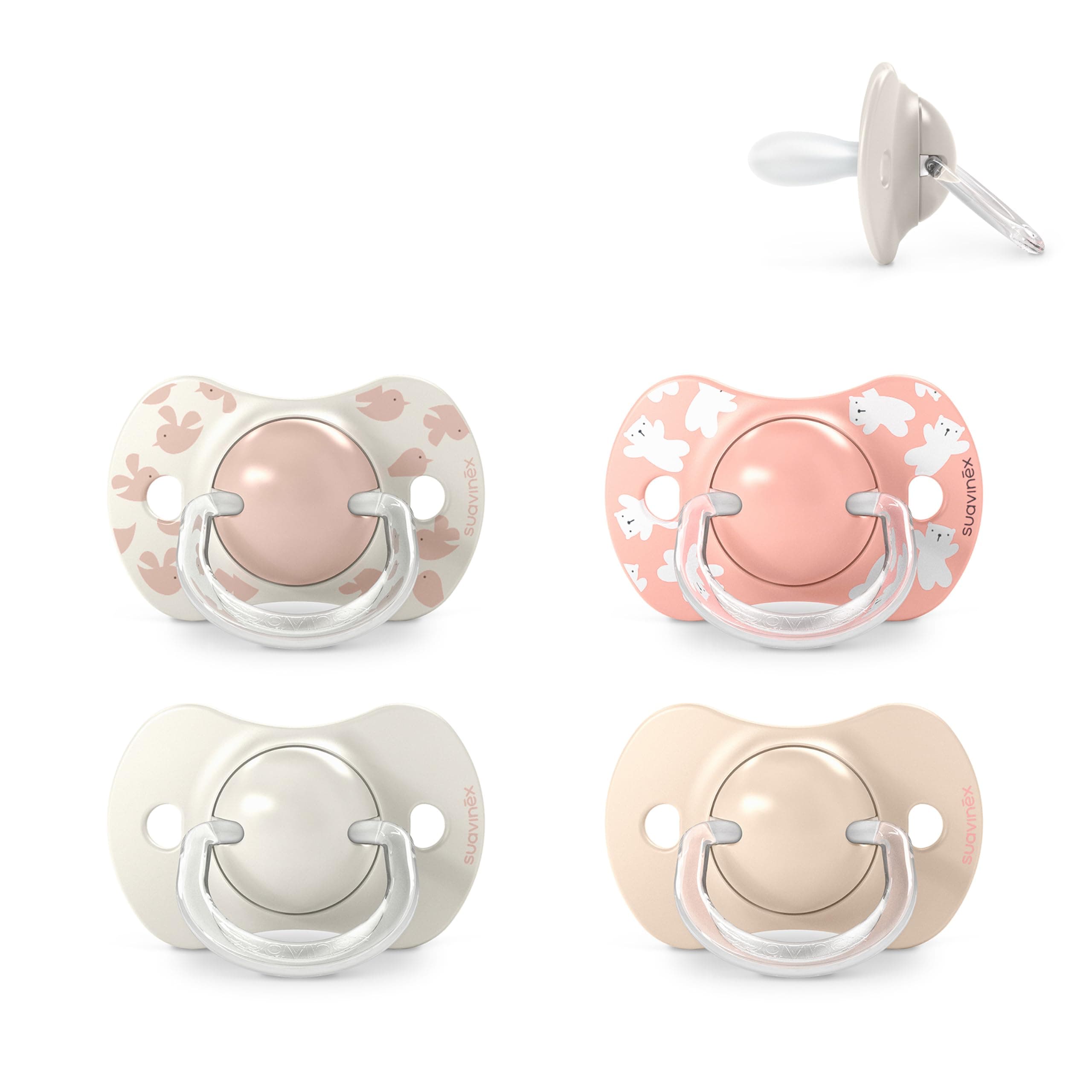 Pack de 4 chupetes Suavinex para bebés 6-18 Meses, con tetina fisiológica de silicona SX Pro