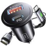 INIU Cargador Coche Carga Rápida, 60W Total [USB C 30W+USB A 30W] PD & QC3.0 Car Charger + Cable 1m - 100W