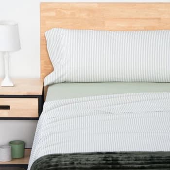 Juego de Sabanas de Algodón 3 Piezas Cama 135 cm TEX HOME Rayas Verdes Verde