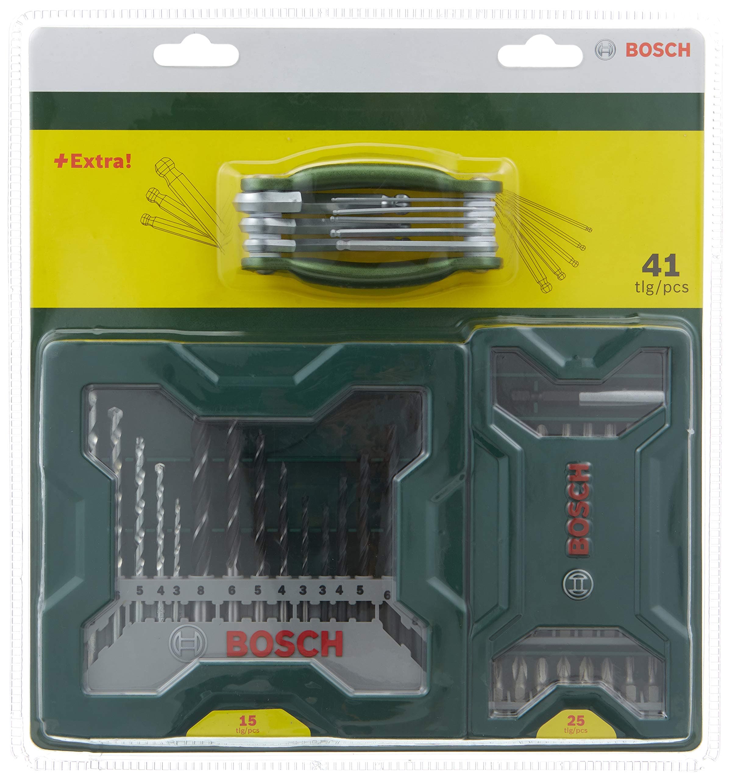 Bosch - Set surtido 15 brocas + set de 25 puntas de atornillar + herramienta plegable