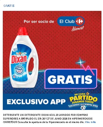 Regalo Dixan Azul detergente 20 lavados por compras superiores a 50 euros