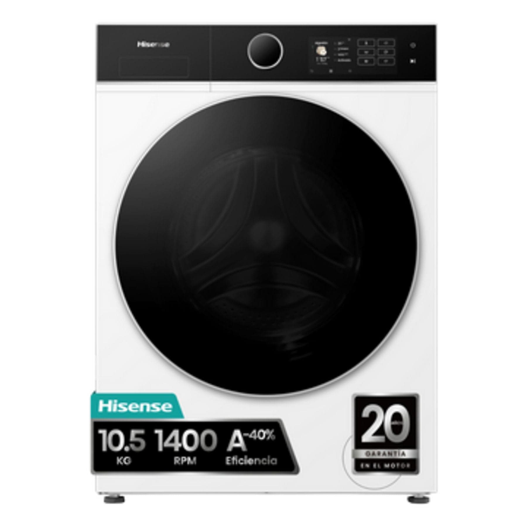 Hisense WF5I1045BWQ - Lavadora carga frontal, 10.5 kg, 1400 RPM, 18 programas, Fondo reducido 55.5 cm, Autodosificación, Blanco