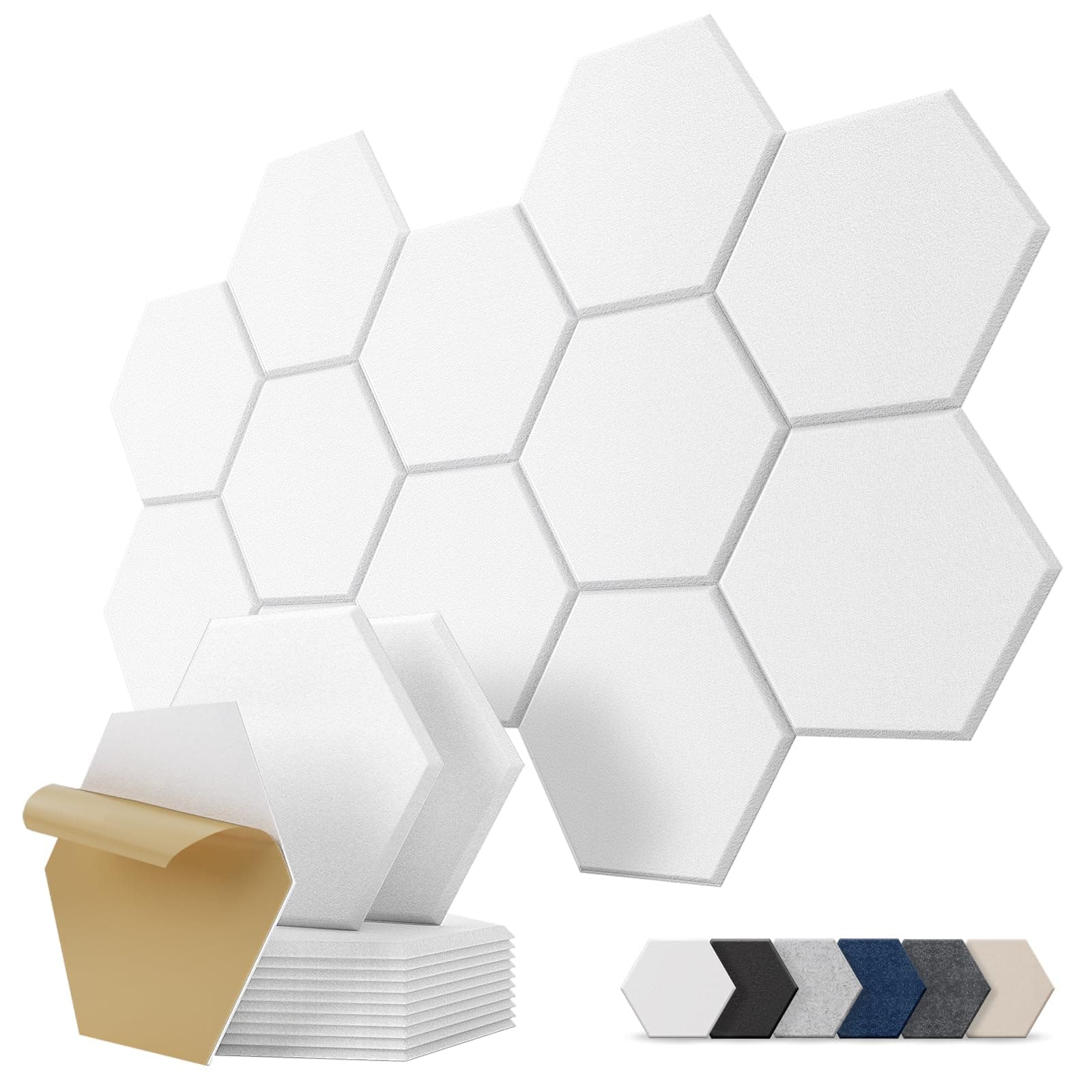 Paneles Acusticos Autoadhesivos, 12 Piezas, Hexagonal Panel Acustico Decorativos, Acoustic Panels para Pared, Techo, Puerta, Home Estudio