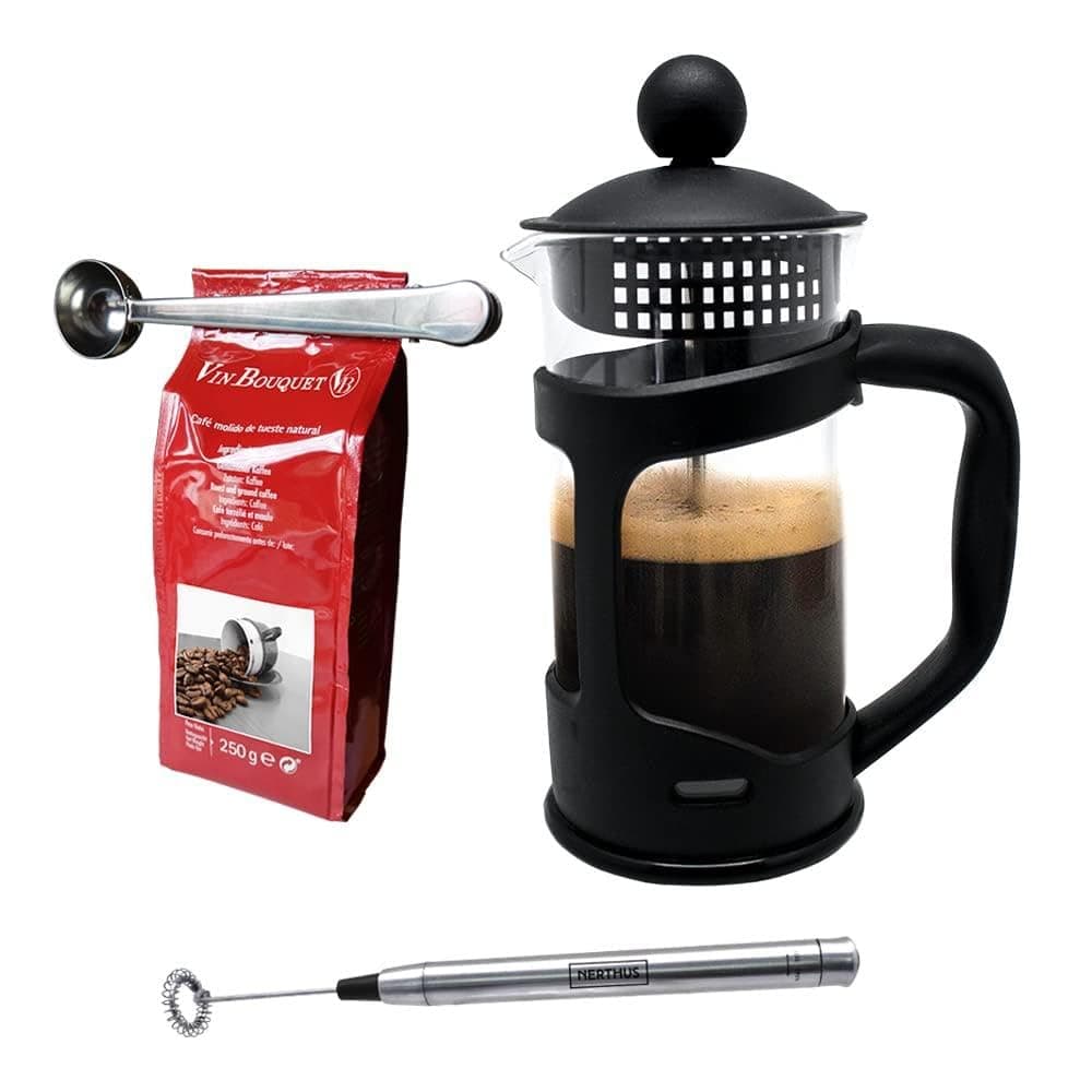 Set cafetera francesa émbolo 800 ml espumador y pinza para café