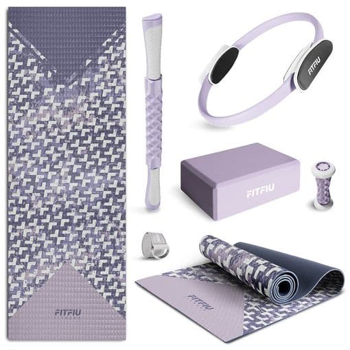 Kit 6 Accesorios Yoga Kitwell-601lila Fitfiu Fitness Con Esterilla, Bloque Y Aro
