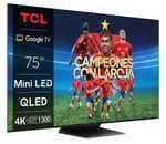 TV QD Mini LED 189 cm (75") TCL 75C805, 4K UHD 1300 nits, Smart Google TV Dolby Vision y Atmos,sonido Onkyo 2.1,Motion Clarity Pro de 144 Hz
