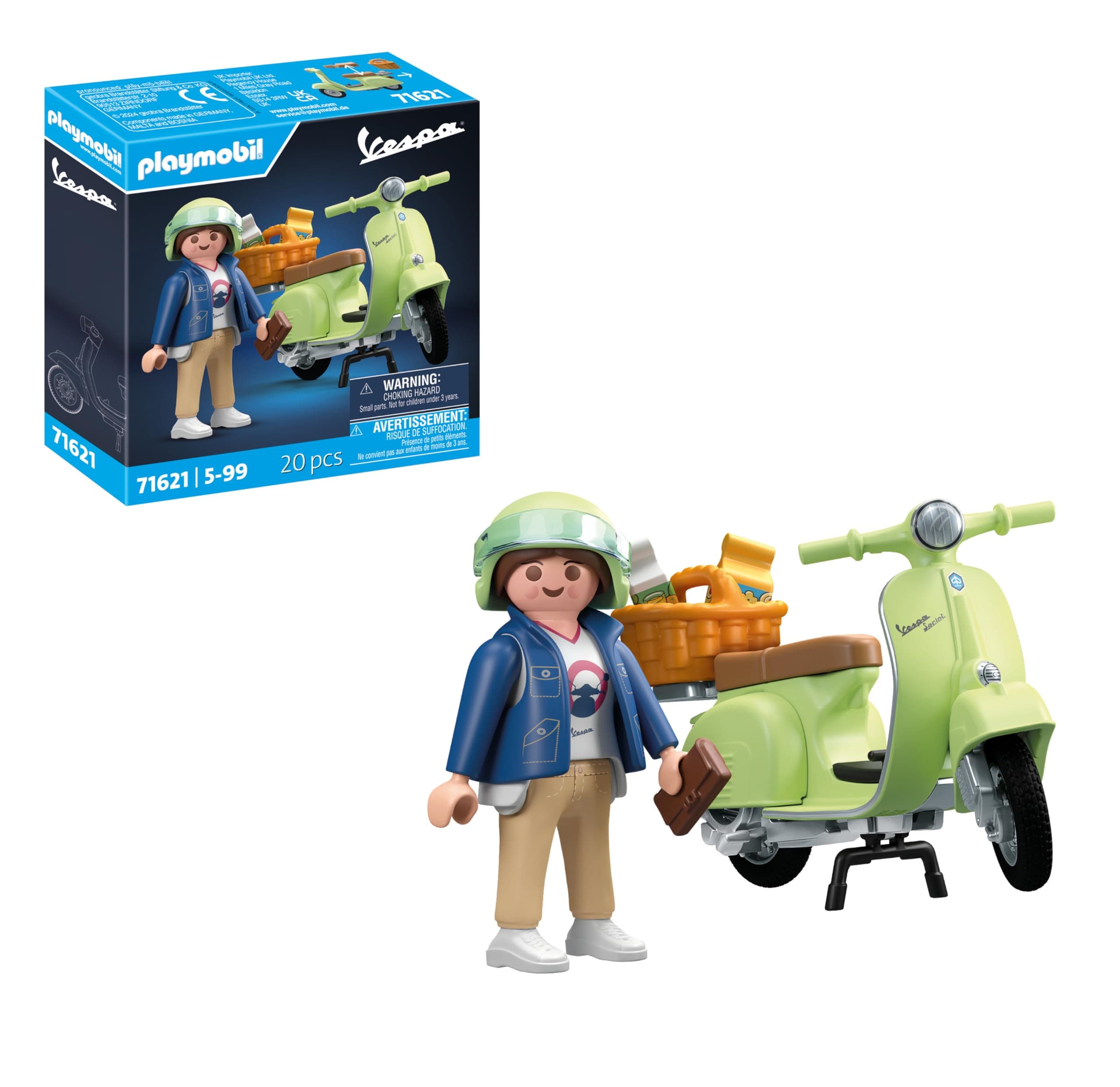 PLAYMOBIL Cars 71621 1969 Vespa 150 Sprint Veloce, Verde Claro, Modelo Fiel para coleccionistas y Aficionados