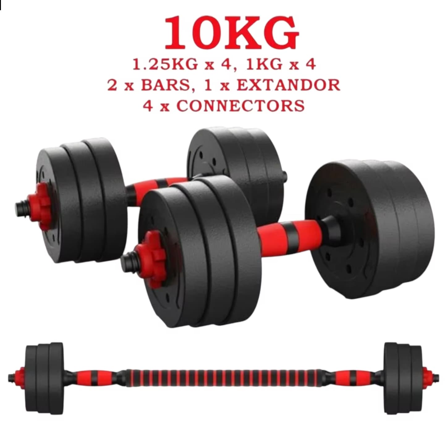 Juego De Mancuernas Ajustables 2 en 1,con barras,Multifución 10KG