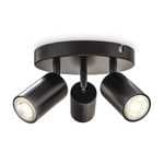 B.K.Licht - Lámpara redonda 3 luces, Metal Negro, GU10 máx 3x9W, Ø90x190mm, Sin Bombillas, IP20, Diseño Moderno, Foco Orientable