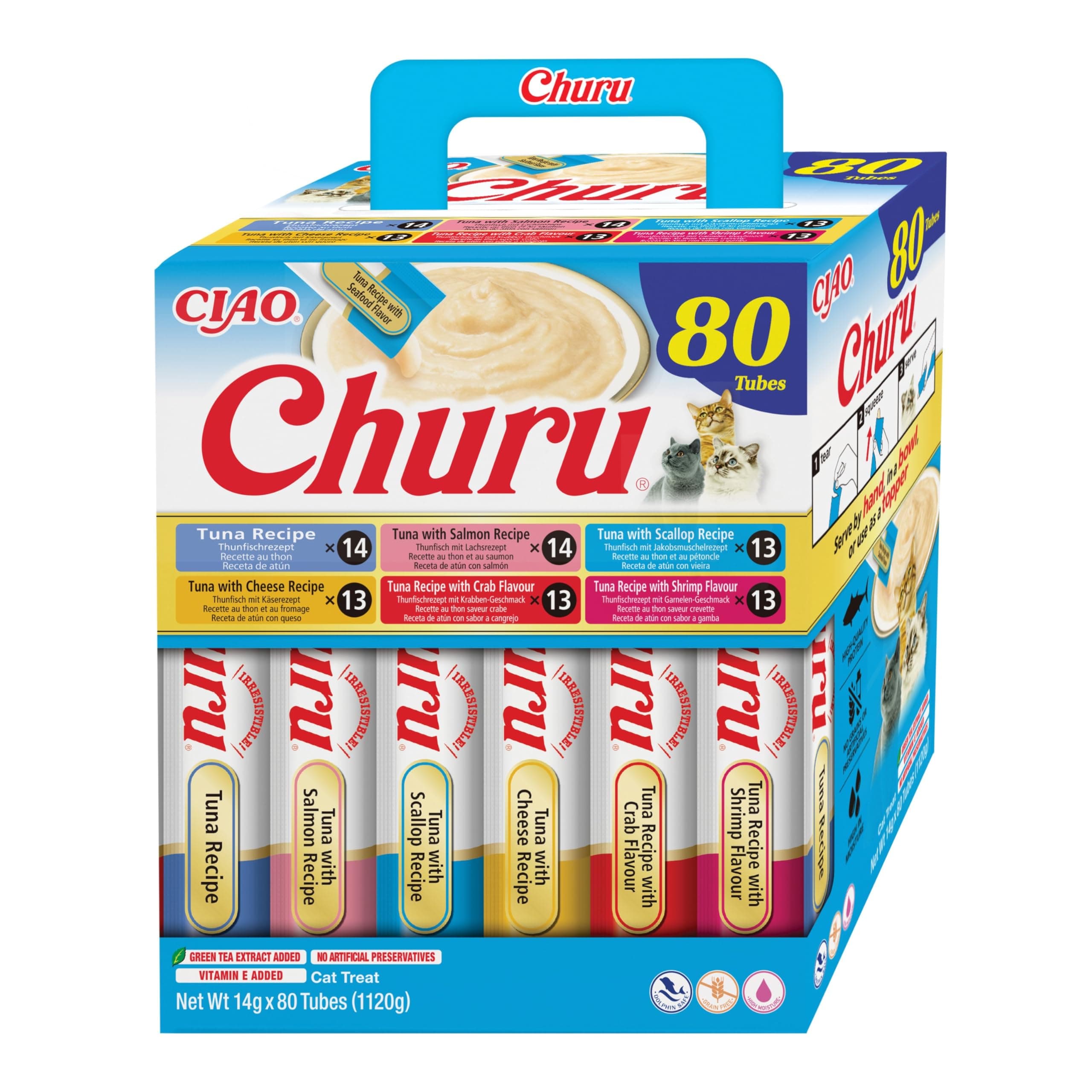 INABA Churu Snack para Gatos, Multipack Sabor Atún, 80 Sticks
