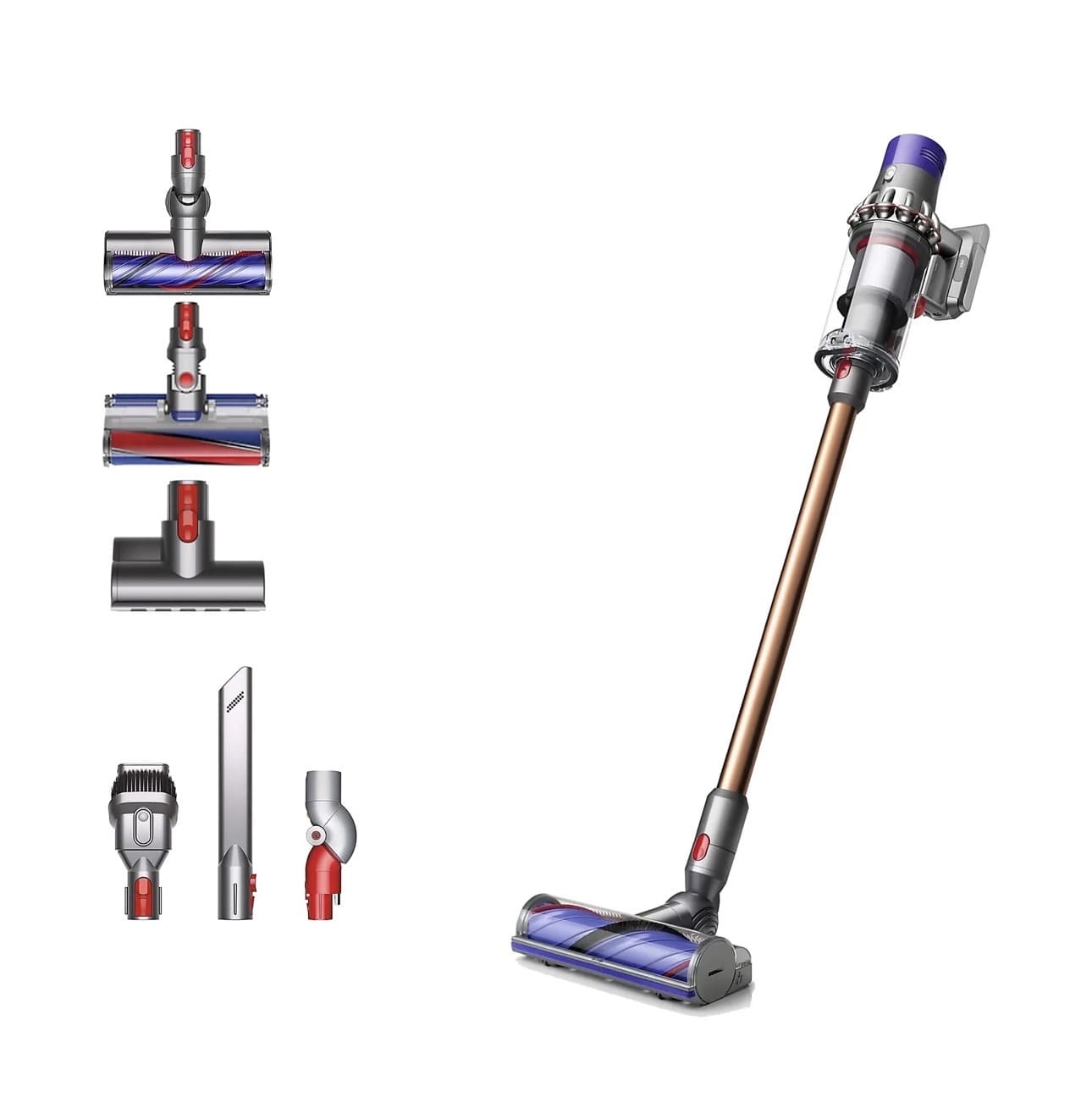 Aspirador escoba - Dyson Cyclone V10 Absolute, Potencia succión 150 AW, Sin cable, Tecnología ciclónica, 60 min, Níquel