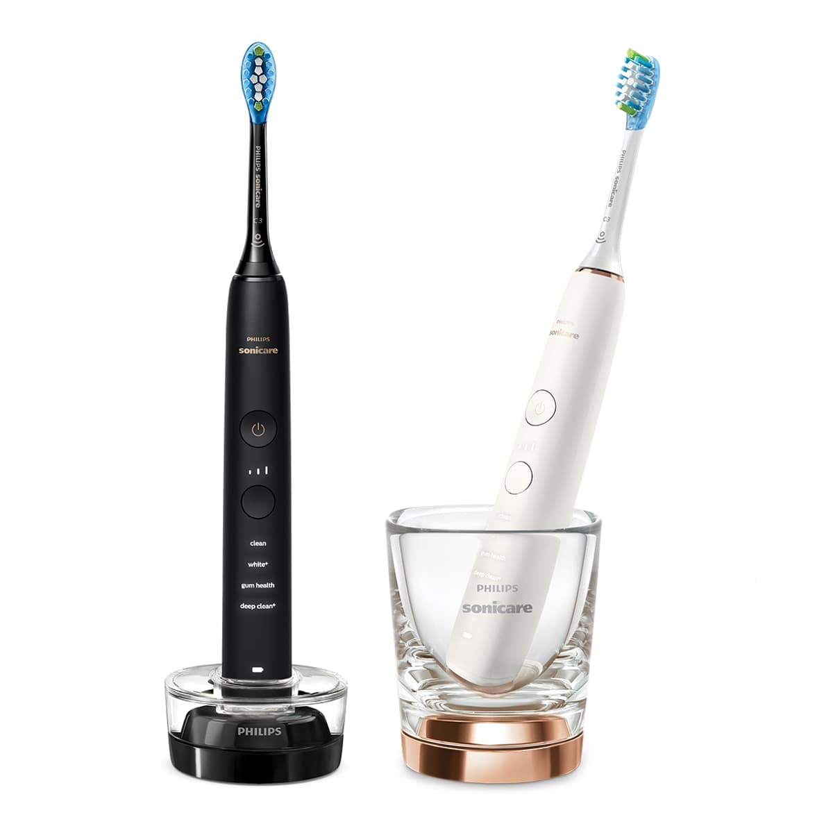 Pack 2 Cepillos Eléctricos Philips Sonicare DiamondClean 9000 (Tecnología Sónica, Sensor de Presión, 4 Modos, App Bluetooth, Blanco y Negro)