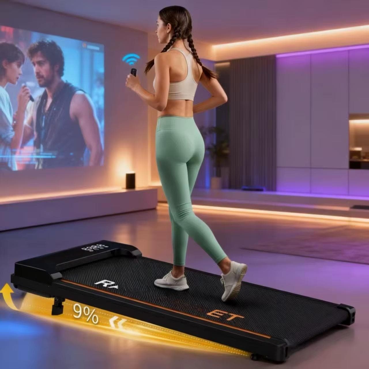 Cinta De caminar plegable con inclinación 9%,1-8km/h treadmill for home with App/LED,2.5HP,máxima130kg,Cinta de Correr bajo Escritorio