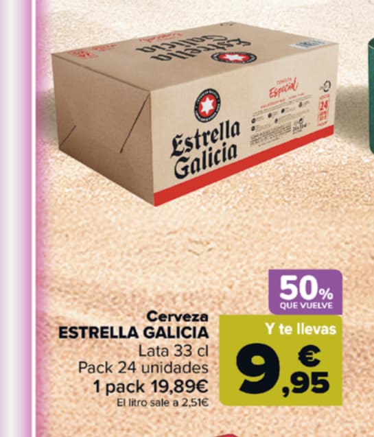 Estrella Galicia pack 24 latas 33cl. con reembolso del 50% o hasta 80% en carrefour