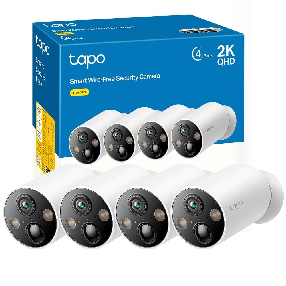 Tapo C425(4-Pack)-Cámara vigilancia WiFi Exterior,2KQHD,300 Días de Batería Detección de Movimiento y Personas. Con Panel Solar