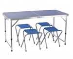 Mesa Camping con 4 Taburetes - Azul
