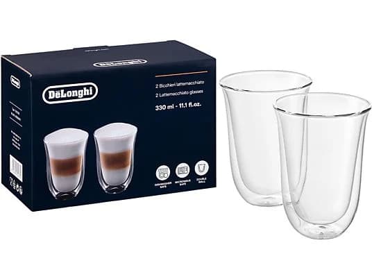 Set de 2 tazas - De'Longhi Café Latte Macchiato DLSC312, Juego de vasos de café, Cristal, 220 ml