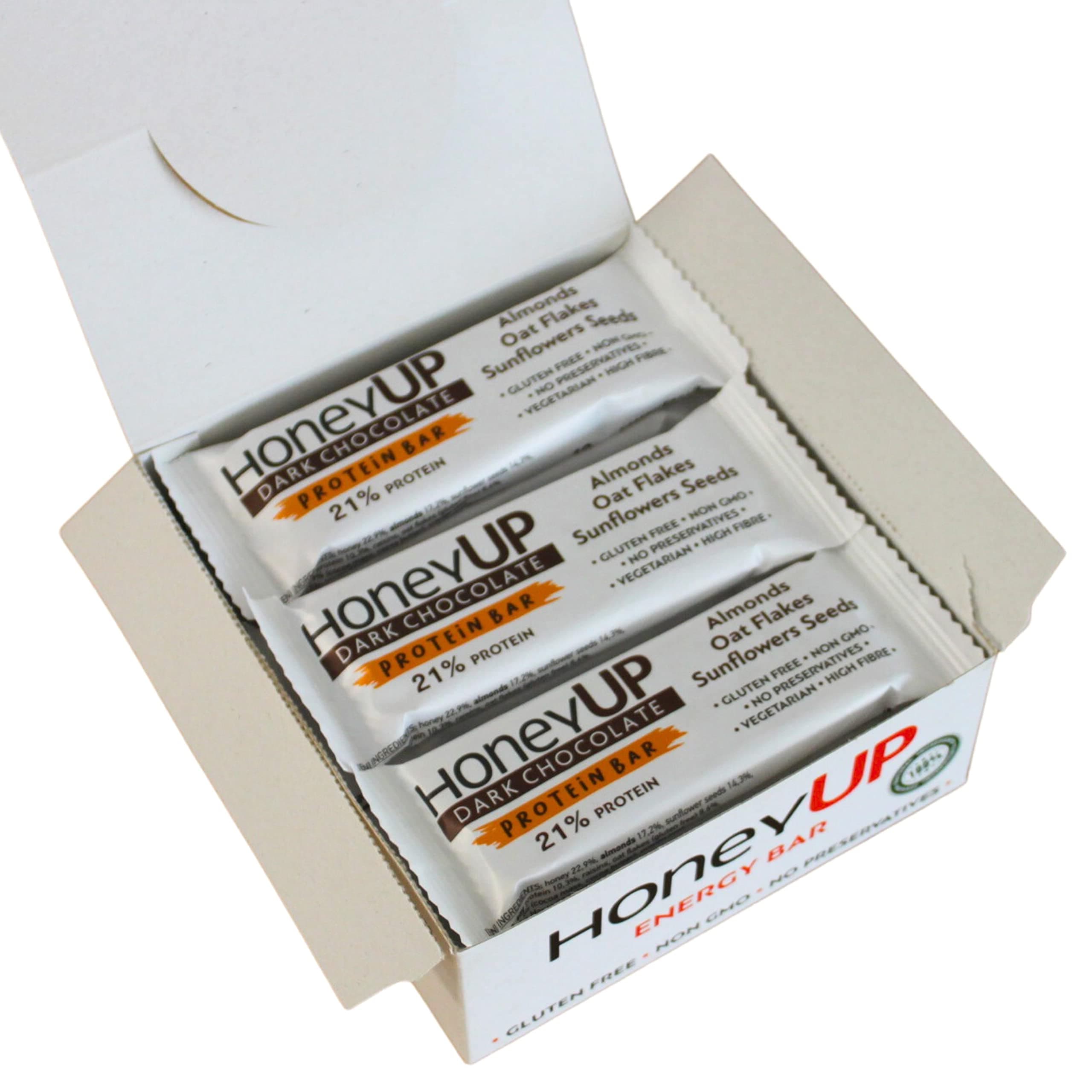 HoneyUp Barritas de Chocolate Negro y Almendras 12x40g – Sin Gluten