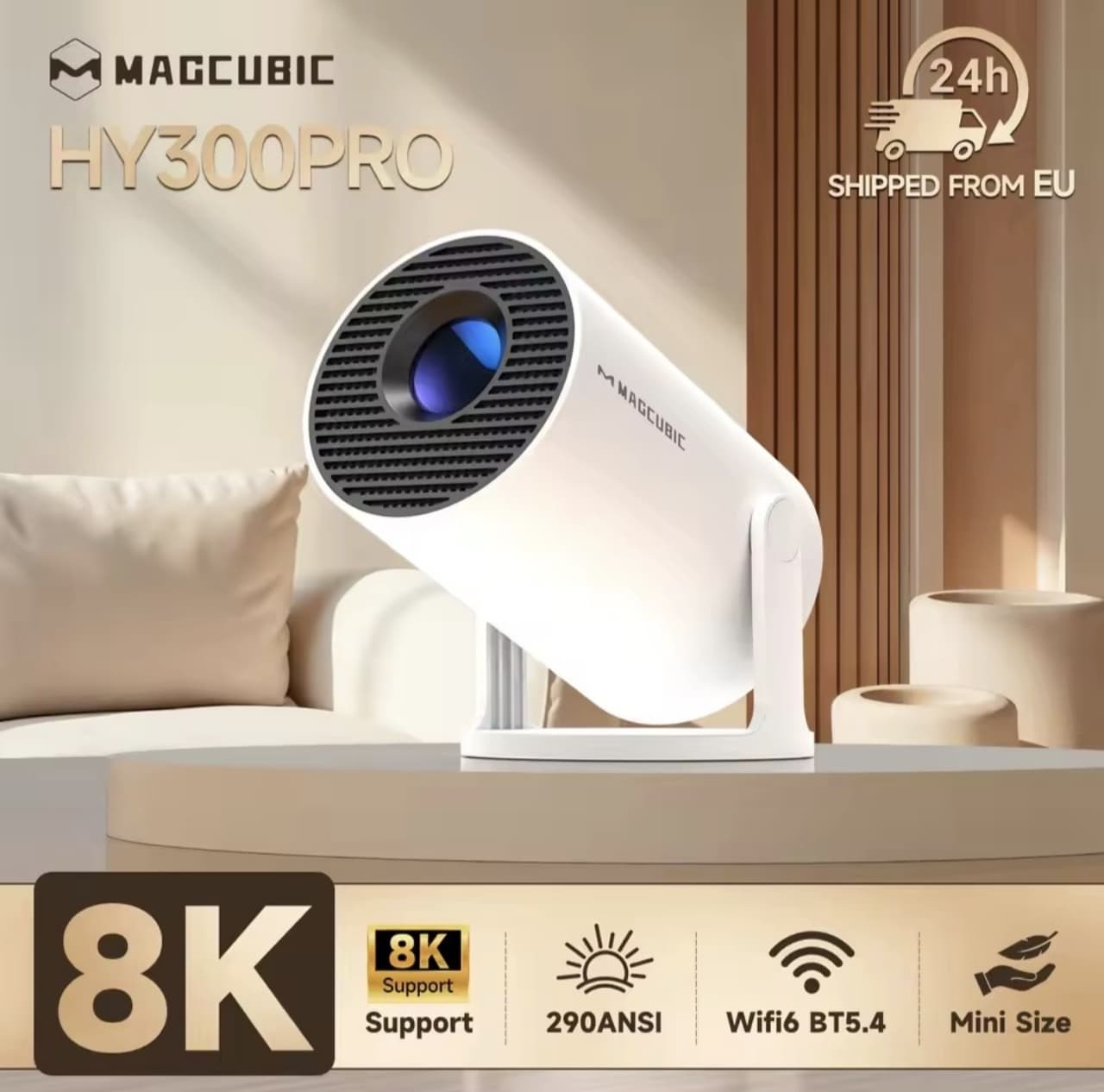 Proyector Magcubic HY300 Pro, 290ANSI 720P Nativo, Android 14, WiFi6 Dual, BT5.4, Compatible con 8K, Allwinner H726
