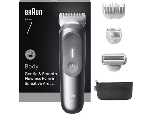 Afeitadora corporal - Braun BodyGroomer Series 7 BG7550, +4 cabezales y peines de rasurado y 2 accesorios, Afeita Y Recorta, Wet&Dry