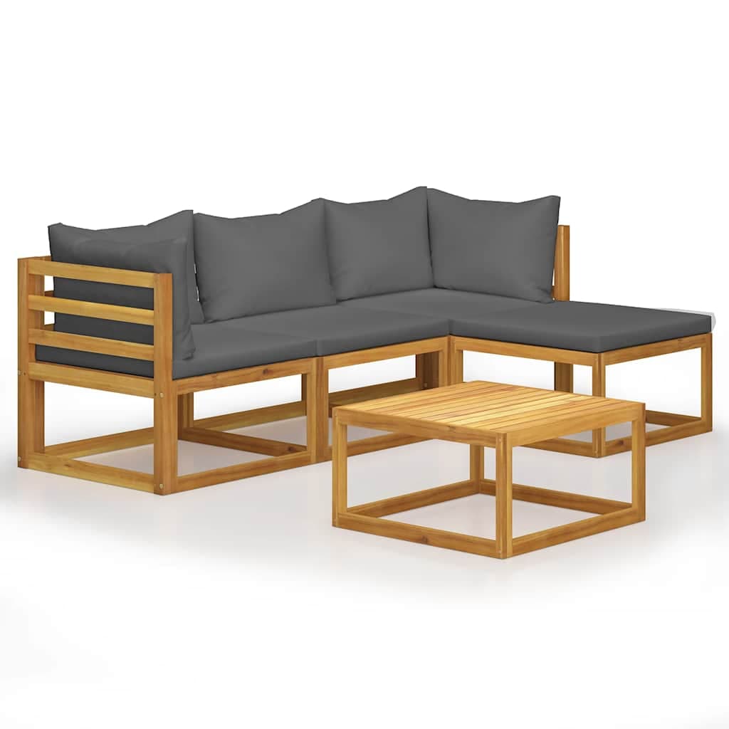 vidaXL Juego muebles de jardín y cojines 5 piezas madera maciza acacia