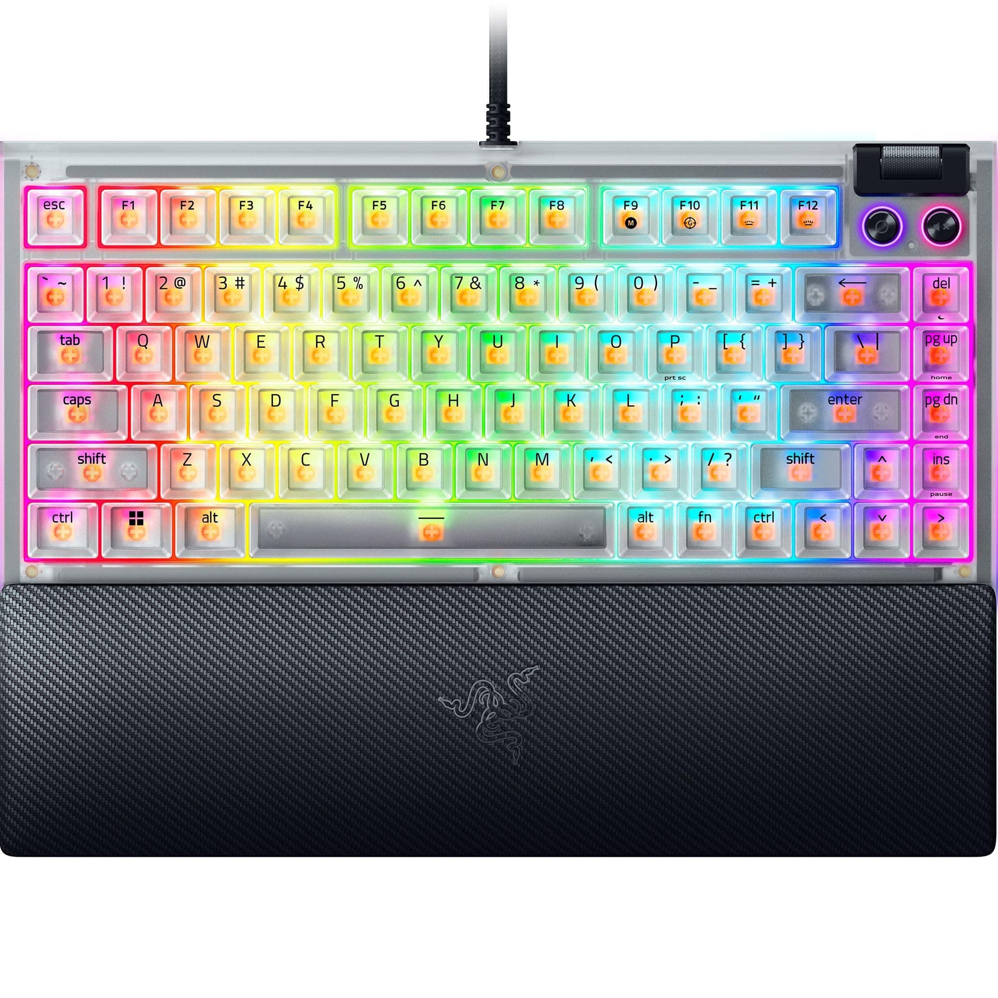 Teclado Mecánico Gaming Razer BlackWidow V4 75% Phantom White - Hotswap, Switches Táctiles Naranja, Gasket Mount, RGB, Layout US