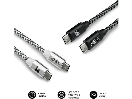 Cable USB-C a USB-C - SUBBLIM Pack 2 Cables Usb Tipo C – Usb Tipo C (3.0A) Negro/Plata, USB-C, 300