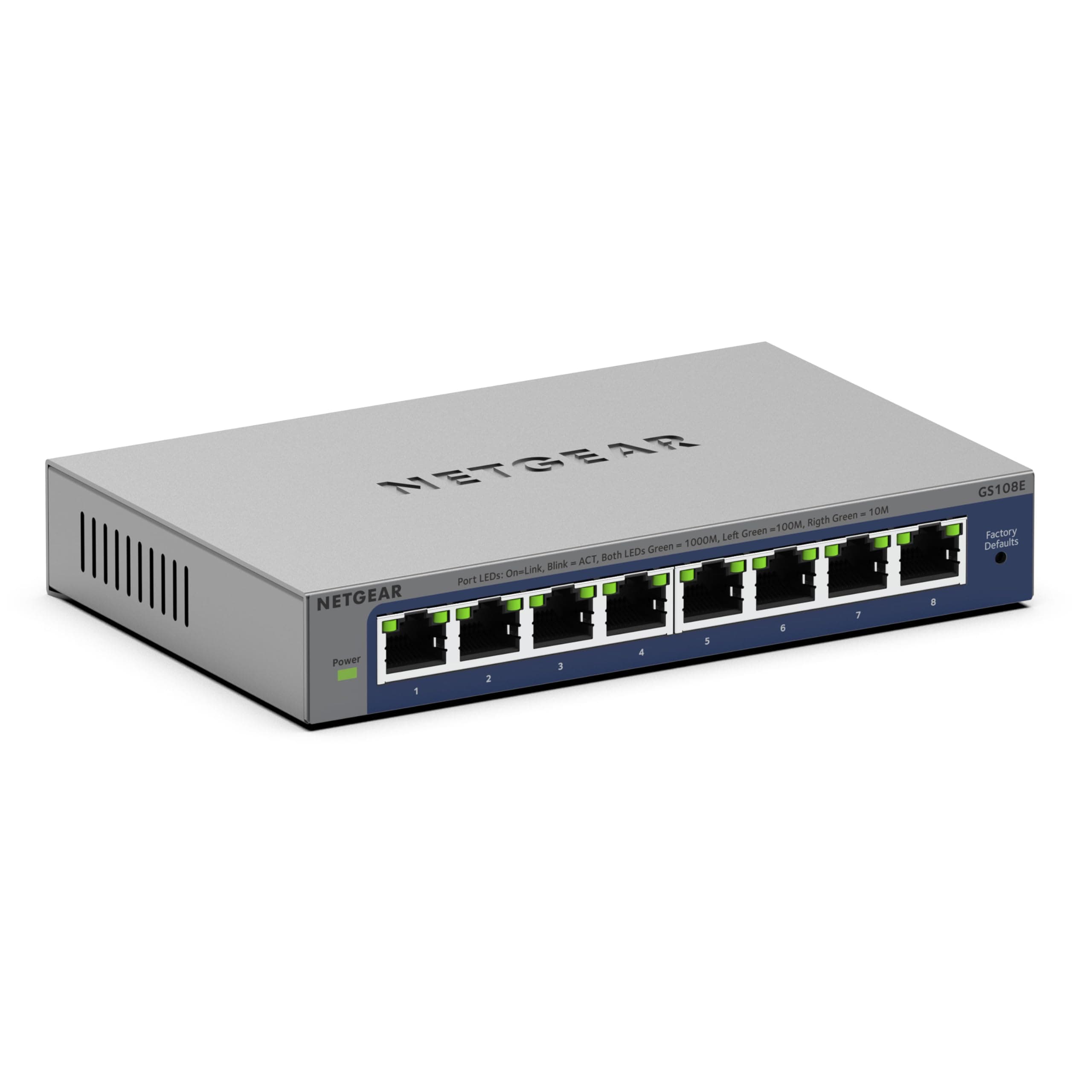 NETGEAR GS108E Switch de 8 Puertos Gigabit Ethernet Plus, gestionable, Montaje de sobremesa o en Pared