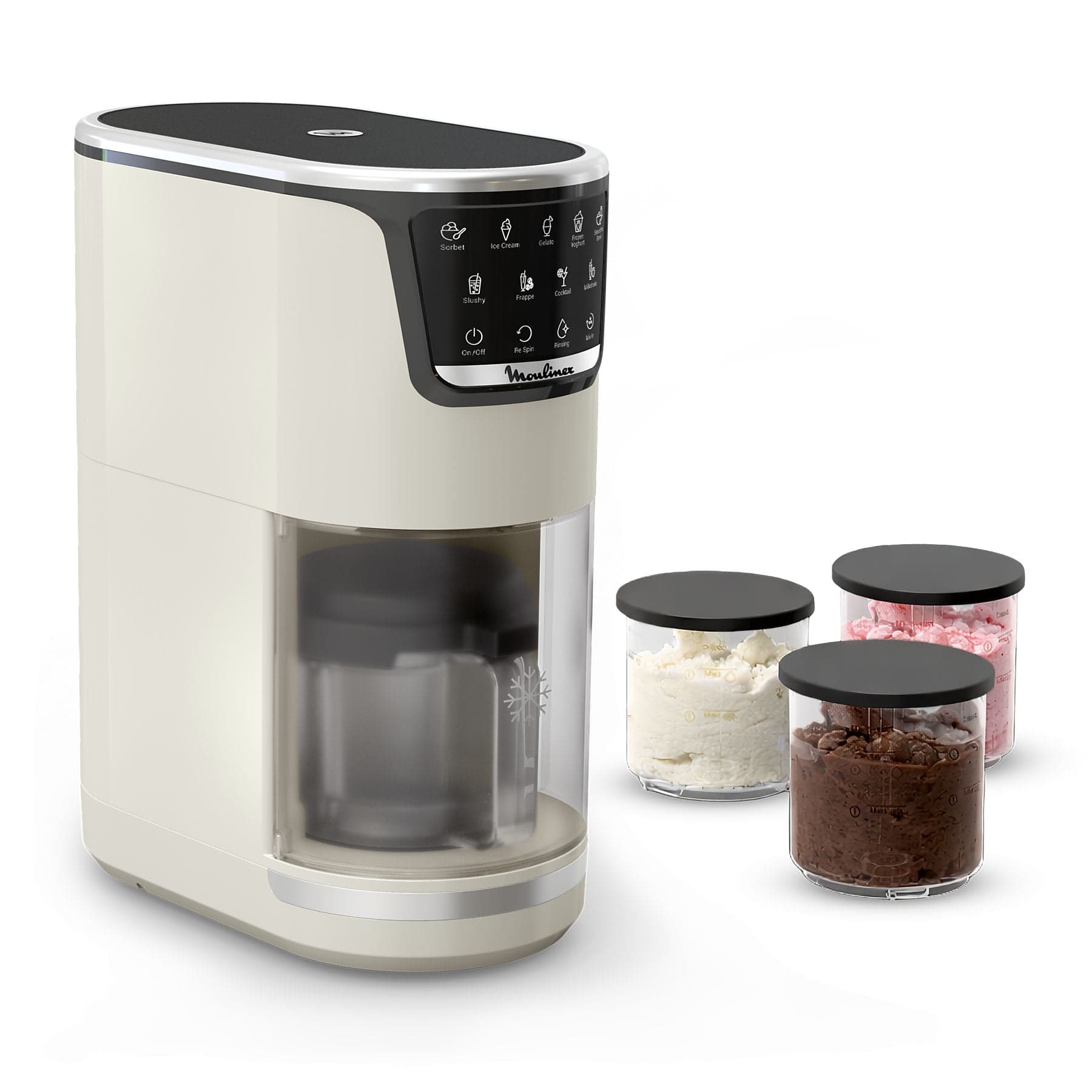 Heladera Moulinex Dolci | 9 Programas | 3 tarrinas de tritán | 1,4 L | 600W | Precio con Mi MediaMarkt