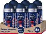 NIVEA MEN Dry Impact - Desodorante Antitranspirante para Hombre Roll-on - 72h de Protección Fiable contra el Sudor - Pack de 6 x 50 ml