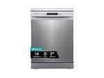 Lavavajillas - Hisense HS623D10X, 14 servicios, 7 programas, 60 cm, Media Carga, Tercera bandeja, Inox