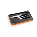 Bra - Set 3 Cuchillos + Tabla de Cortar con Afilador Efficient, 40 x 25 cm, Cocinero, Tomatero, Mondador