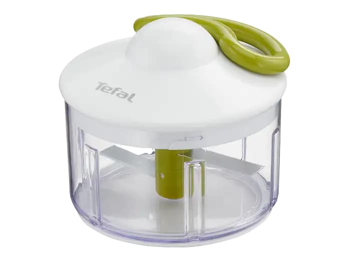 Picadora - Tefal 5 Second K1330404, 0.5 L, Cuchillas Acero Inoxidable, Sistema de bloqueo, Base antideslizante, Manual, Blanco y verde